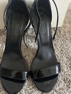 Barneys New York Black Patent Leather Ankle-Strap Sandals